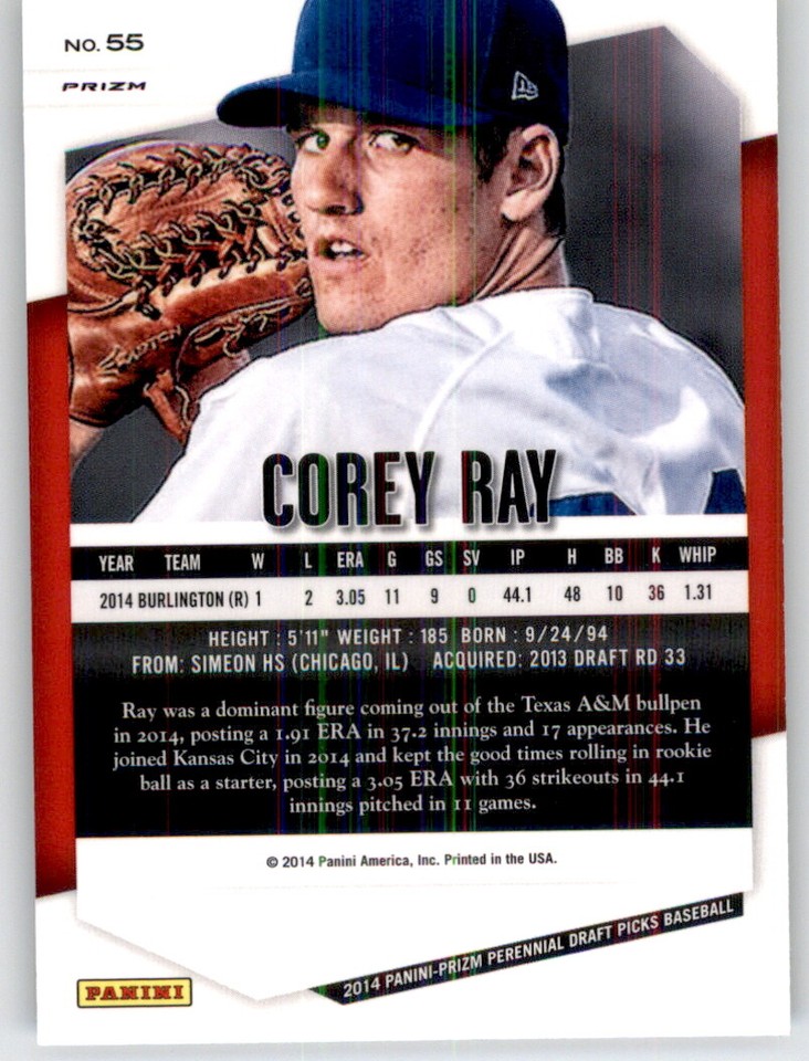 2014 Prizm Draft Picks Silver Corey Ray Rookie RC Parallel Refractor ...