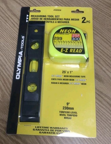 OLYMPIA TOOLS 25' MEASURING TAPE & LEVEL 9" SET 00898W SEALED PACKAGE