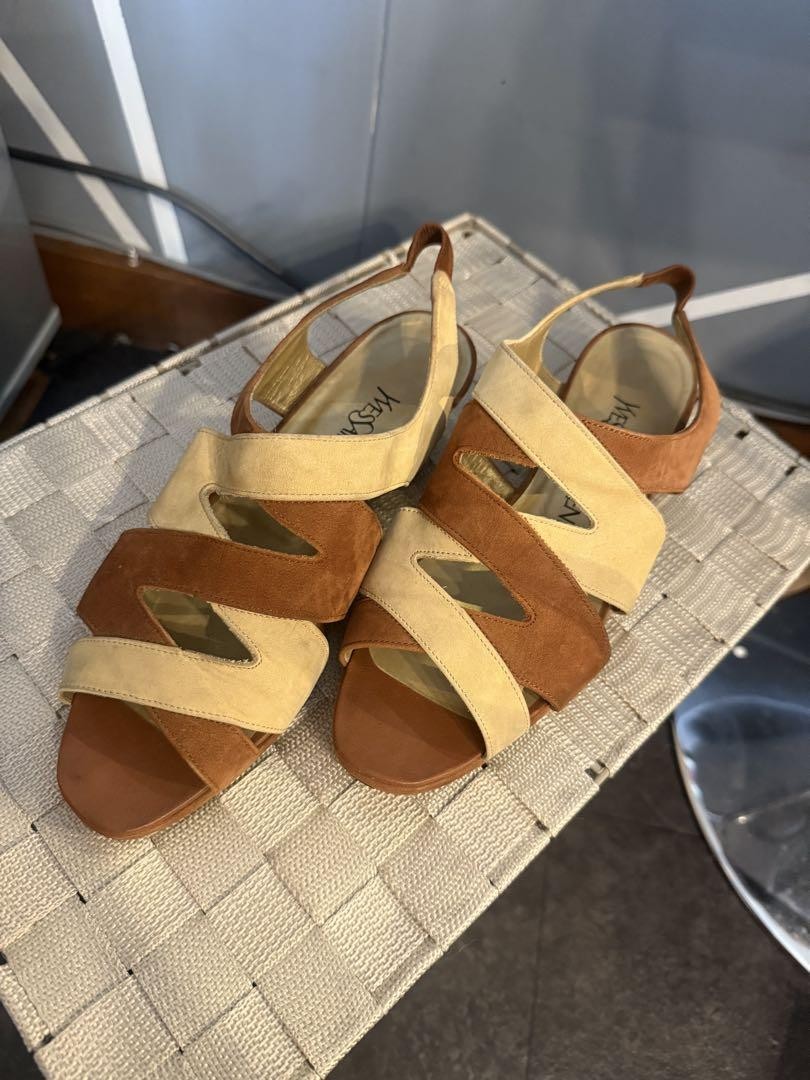Yves Saint Laurent Brown Beige Suede Sandals Women's Size 36.5