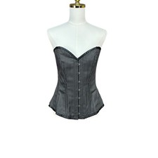 XL Black Pinstripe Corset Lace Up Back Sweetheart Busk Front Steampunk Goth Vamp