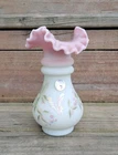 Fenton Glass Lotus Mist Burmese 6" Vase Butterfly & Berry 95th Anniversary