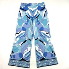 Boston Proper Ocean Abstract Border Print Palazzo Pant Size Medium Blue
