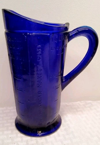 Vintage Colbalt Blue Measure Pitcher 1 Qt.  , Depression Era Glass.  (116)