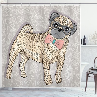 Mops Duschvorhang Hipster-Hund Nerdy Glasses