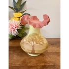 Fenton Burmese Uranium Glass Vase Signed Sue Foster Hand Painted Landscape Art