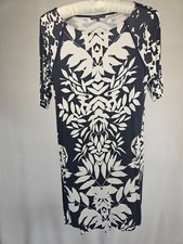 Adrianna Papell Bodycon Navy White Floral Sheath Dress Elbow Length Sleeve, M