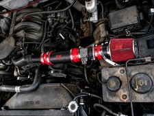 2pc Black Coated Red Short Ram Air Intake Kit For 94-96 Ford F150 Bronco 5.0l