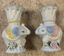 Two Vintage Porcelain Elephant Vases (both roughly 6” tall)