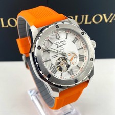 Bulova Marine Star 98A226 Men's Watch 45MM White Dial Rubber Strap Automatic