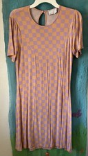 ASOS Design Checkerboard Knee-Length DRESS, Orange & Lilac, Short Sleeve, US 10