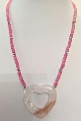 LOLA ROSE GORGEOUS PINK QUARTZ GEMSTONE OPEN HEART NECKLACE  18''+  - NWOT