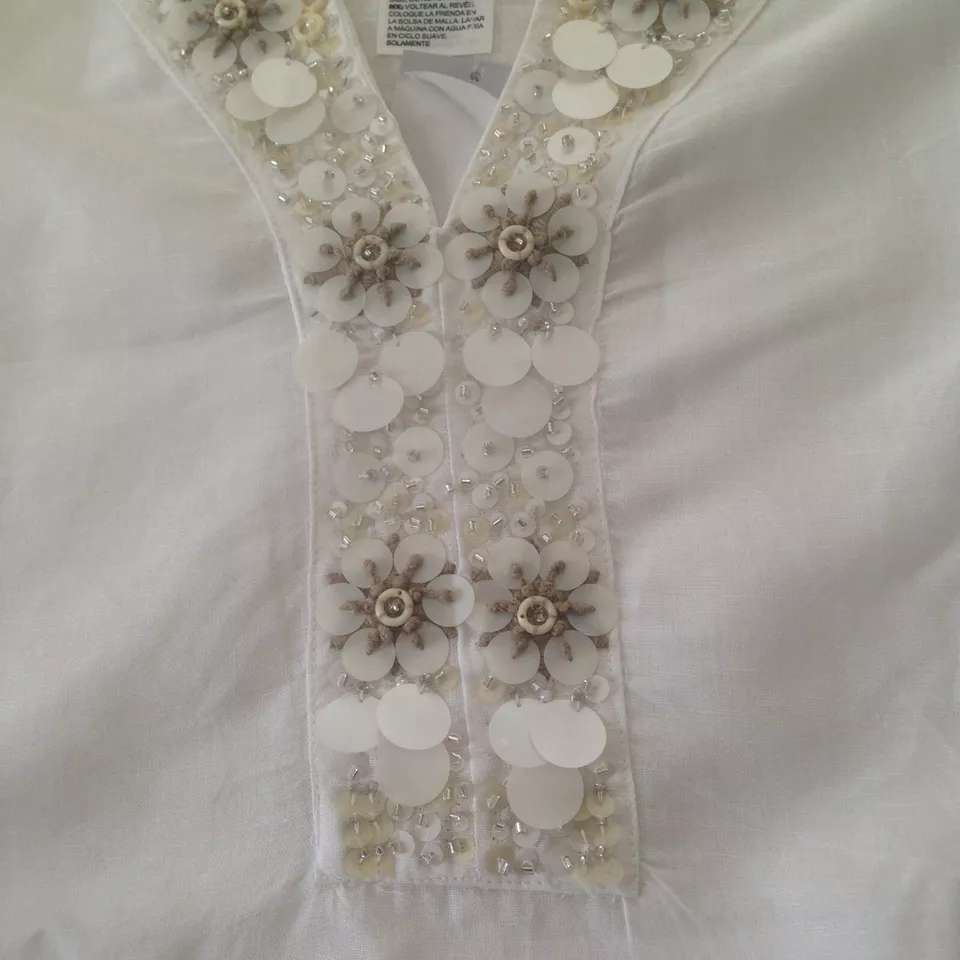 Chico's Alabaster Sz 3P (16-18)Tie Front Summer Top Linen Blend  Beach Cruise - Image 3 of 4