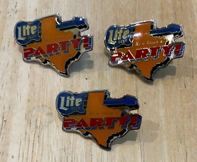 3 Vintage Lite Beer TEXAS ''We're Having A Party'' Hat/Lapel Pins - 1989 RARE!