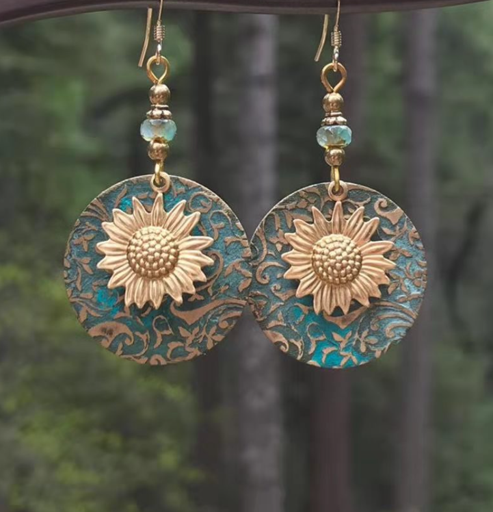 Sunflower Earrings For Women Bohemian Handmade Sunflower Drop Dangle
