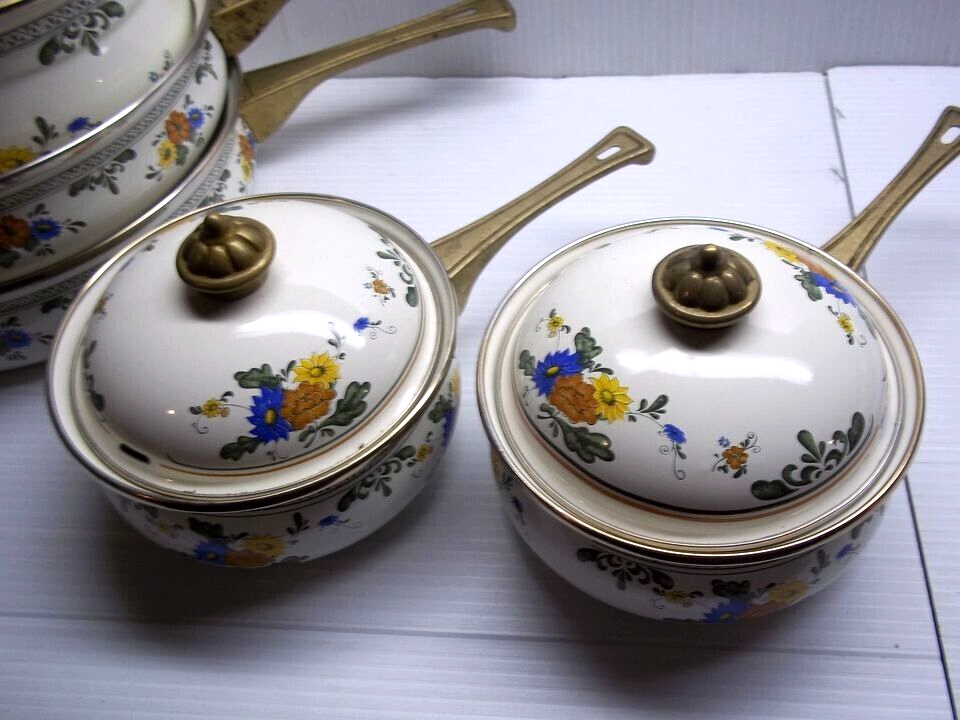 Vintage Enamel Cookware Pots Pans Teapot 16 Pieces eBay