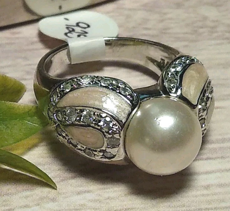 ¡Anillo de plata esterlina .925 de plata esterlina esmaltada y diamantes de imitación talla 7 de China internacional! Foto 3 de 4