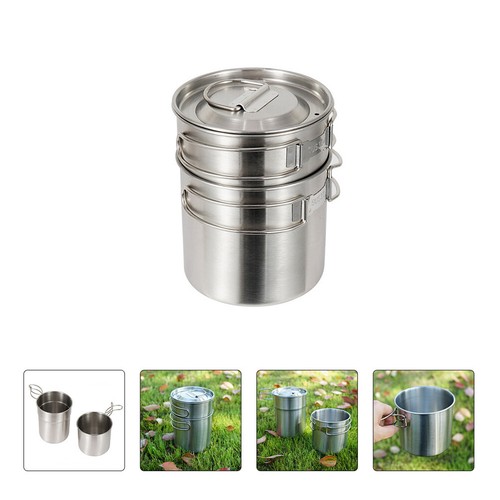 Stainless Steel Folding Pot Set Baby Travel Collapsible Handle Camp Mug - Picture 6 of 17