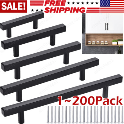 #ad Black Square T Bar Drawer Pulls Knob Stainless Steel Kitchen Cabinet Handles LOT $209.53
