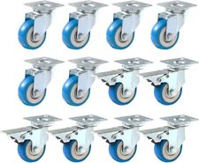 Paquete de 12 ruedas giratorias con placa de poliuretano azul, 6 piezas sin fren