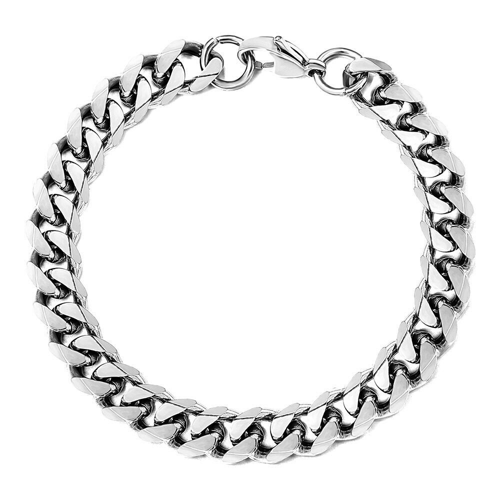 Silver Stainless Steel Curb Cuban Link Chain Bracelet Unisex Women Men  7-11inch