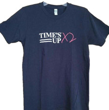 TIME'S UP X 2 T-SHIRT SMALL BLACK GRAPHIC TEE MADE IN USA ORGANIC COTTON