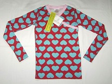 Hanna Andersson Organic Red/Blue/Pink Heart Print PajamaTop size 140 US 10 NWT