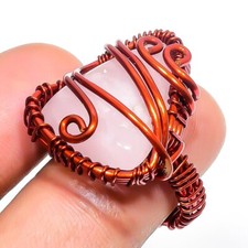 Rose Quartz Gemstone Copper Ring Handcrafted Wire Wrap Very Pretty Jewelry 5" B7