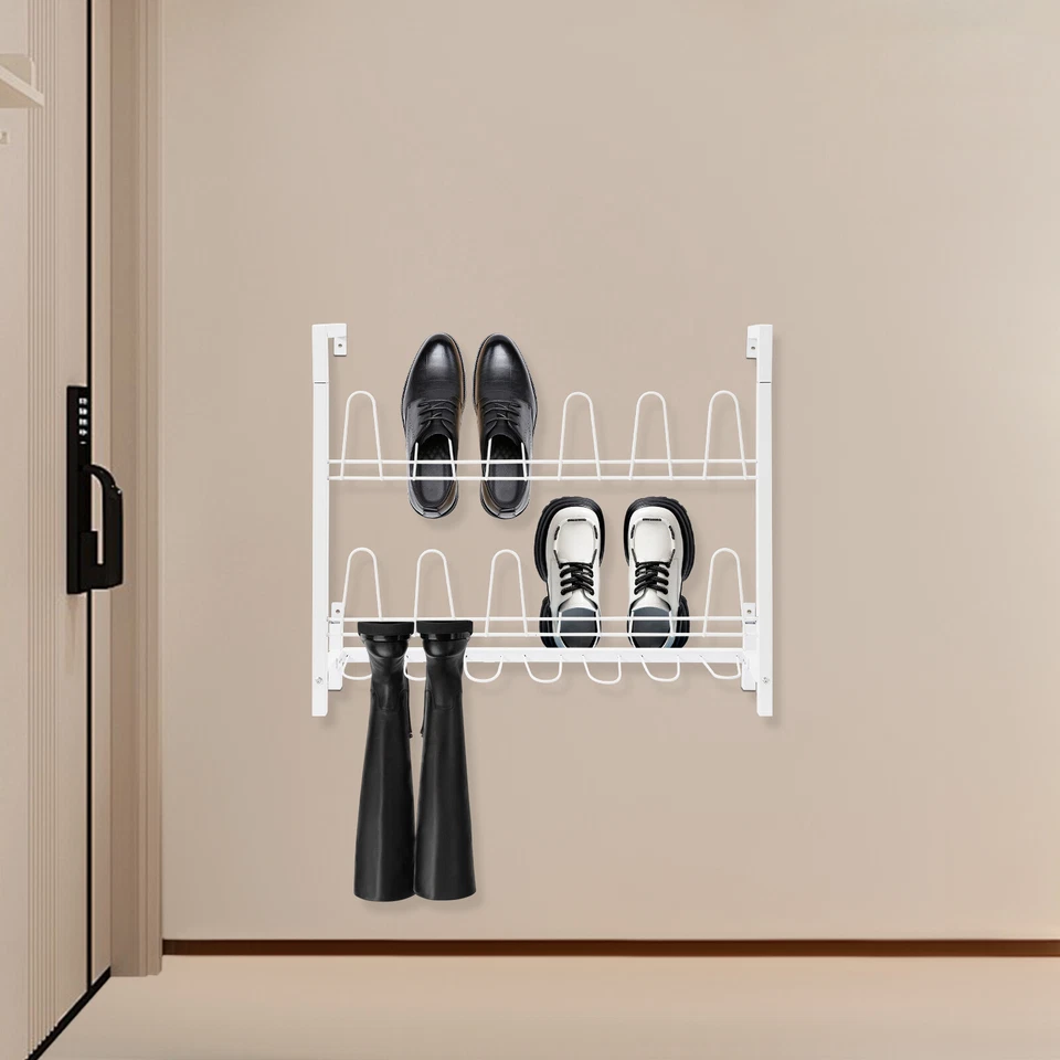 Zapatero montado en la pared de 3 niveles, organizador de zapatos colgante de alambre de metal blanco Foto 2 de 4