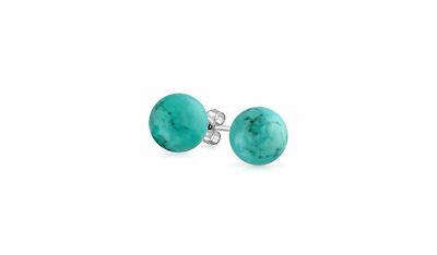 925 Solid Sterling Silver Simple & Elegant 6mm Turquoise Ball Stud Earrings
