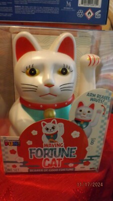 White Waving Fortune Cat Bearer of Good Fortune--NIB