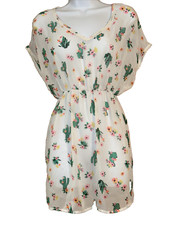 MIKEN Swim Cover Up Dress White Size Small Cactus Beach Coastal Vacation