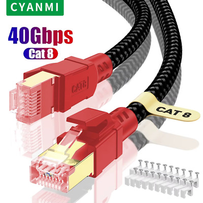 CAT8 Ethernet Cable 40Gbps 2000MHz Braided Network LAN Cord PC Modem Router