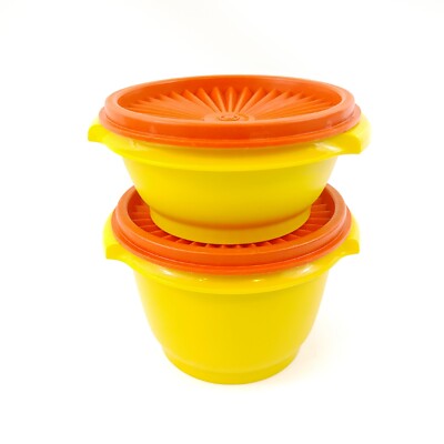 Lot of 2 Tupperware Containers Yellow w/Orange Lids 886 1323 312