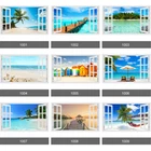Wall Mural 3D Window Tropical Palm Tree Beach View Wall Stickers, Wall Decals