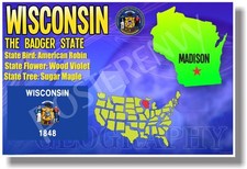 Wisconsin Geography - NEW U.S State Travel POSTER