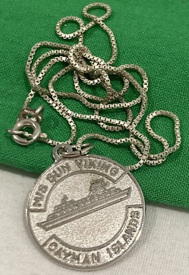 Vintage M/S SUN VIKING Cayman Islands Sterling Silver 925 Pendant Charm Necklace