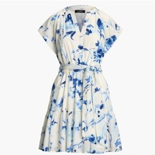 NWT $165 Lauren Ralph Lauren Women's Printed Cotton Belted Dress Blue White 10