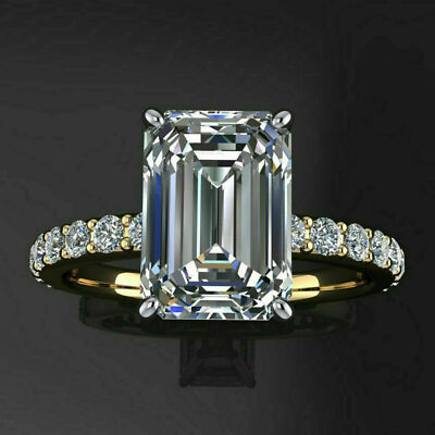 2.50Ct Emerald Cut Simulate Diamond Solitaire Engagement Ring Yellow Gold Finish
