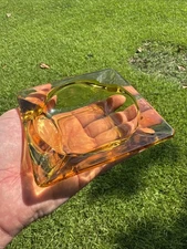 1960s Mid Century Modern Cigarette Ashtray Coffee Table Bar Glass Amber Vtg