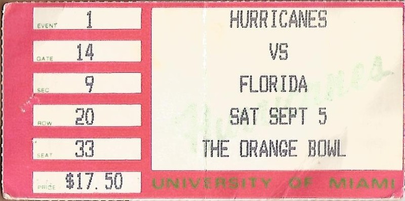 Emmitt Smith College Debut Ticket Florida Gators @ Miami Hurricanes 9/5/1987