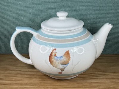 KITCHEN CRAFT THE HEN HOUSE ~ GROSSE TEEKANNE AUS STEINZEUG 6,25x9x7 in weiß & blau