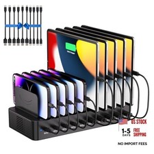 100W Charging Station for Multiple Devices, 10-Port USB Fast Charging Black