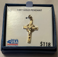 14k Solid Yellow Gold Jesus Cross Crucifix Necklace Pendant Charm NEW