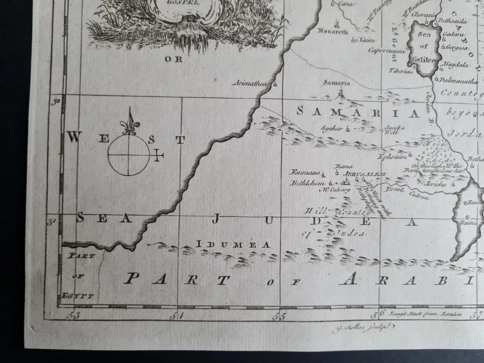 Antique 1765 Biblical Map - Travels of Jesus - Judea - Galilee - Israel -Samaria - Image 2 of 4