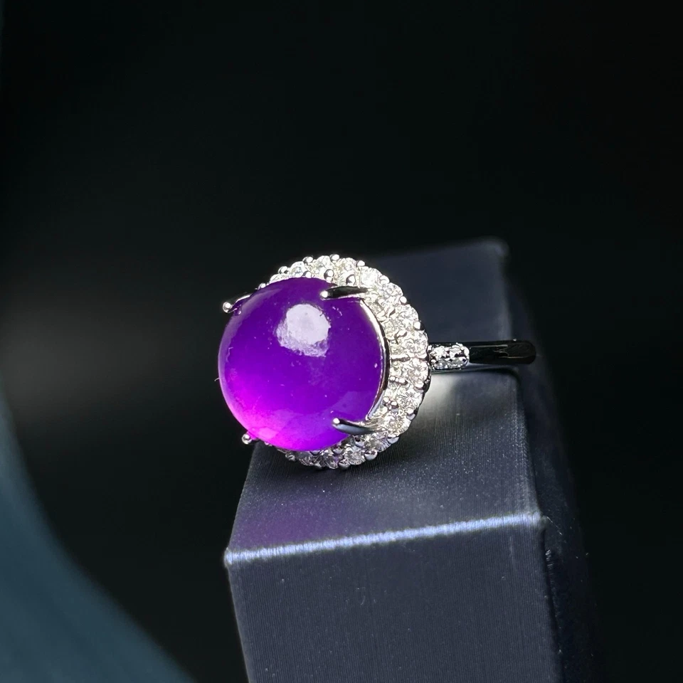 Natural Icy Purple Jade jadeite Vintage Women Adjustable Size Ring - Image 2 of 4