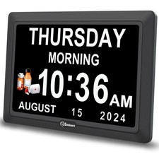 Digital Dementia Alarm Clock Large Display for Seniors, Plug in Electric Date...