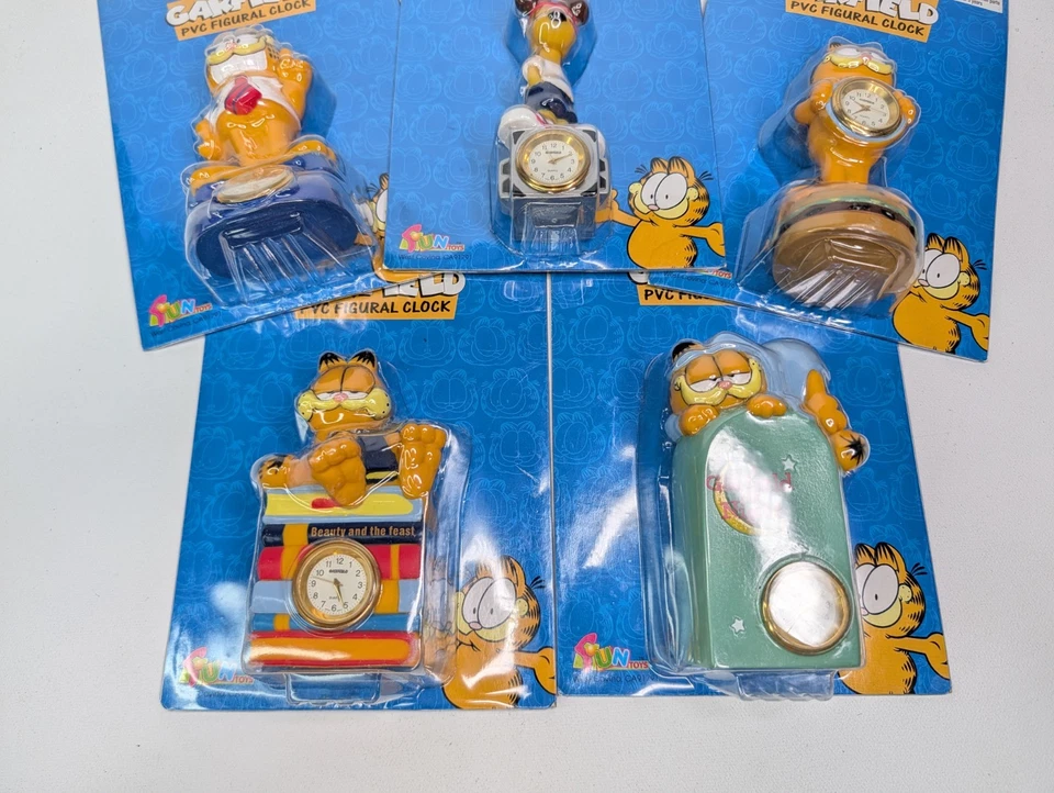 Reloj Figura PVC Garfield Juguetes Divertidos De Colección Garfield Lote De 5 Juego COMPLETO ¡NUEVO! Foto 3 de 4