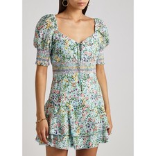 Alice + Olivia Crawford Floral Print Embroidered Cotton Mini Dress Womens 14