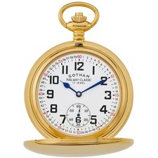 Gotham Men's Gold Plated Double Hunter 17 Jewel Mechanical Pocket Watch