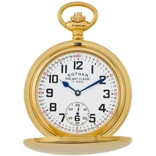 Gotham Men's Gold Plated Double Hunter 17 Jewel Mechanical Pocket Watch